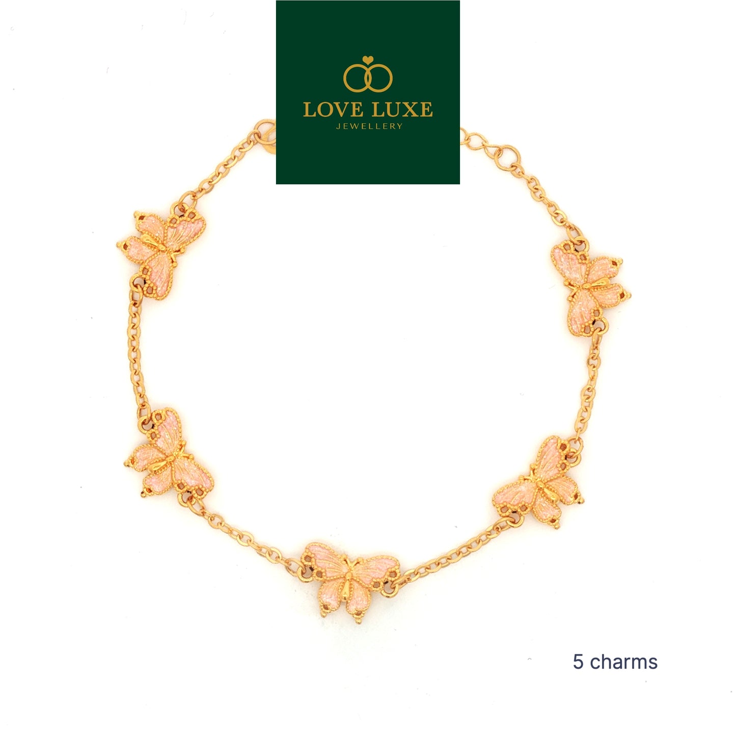 Light Pink Butterfly Glitter 5D Hard Gold Bracelet