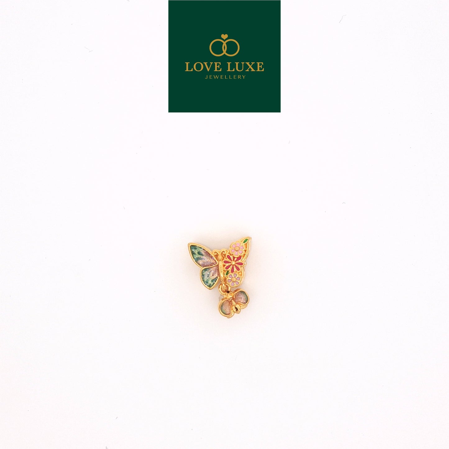 LOVE LUXE Floral Butterfly with Hanging Charm | Emas 916/22K