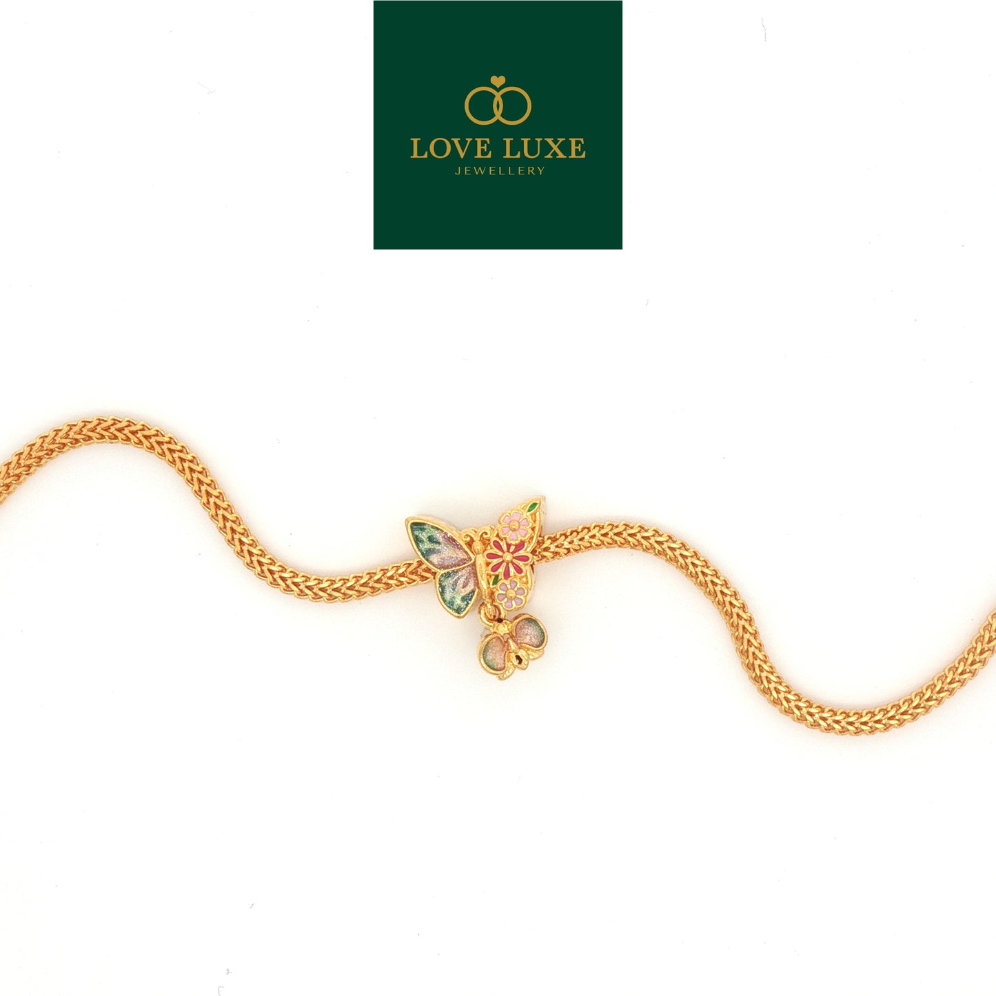 LOVE LUXE Floral Butterfly with Hanging Charm | Emas 916/22K