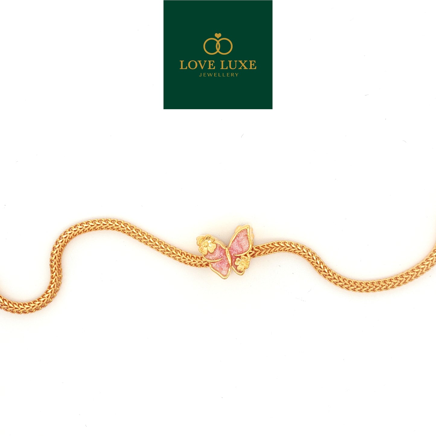 LOVE LUXE Pink Butterfly with Floral Stud Charm | Emas 916/22K