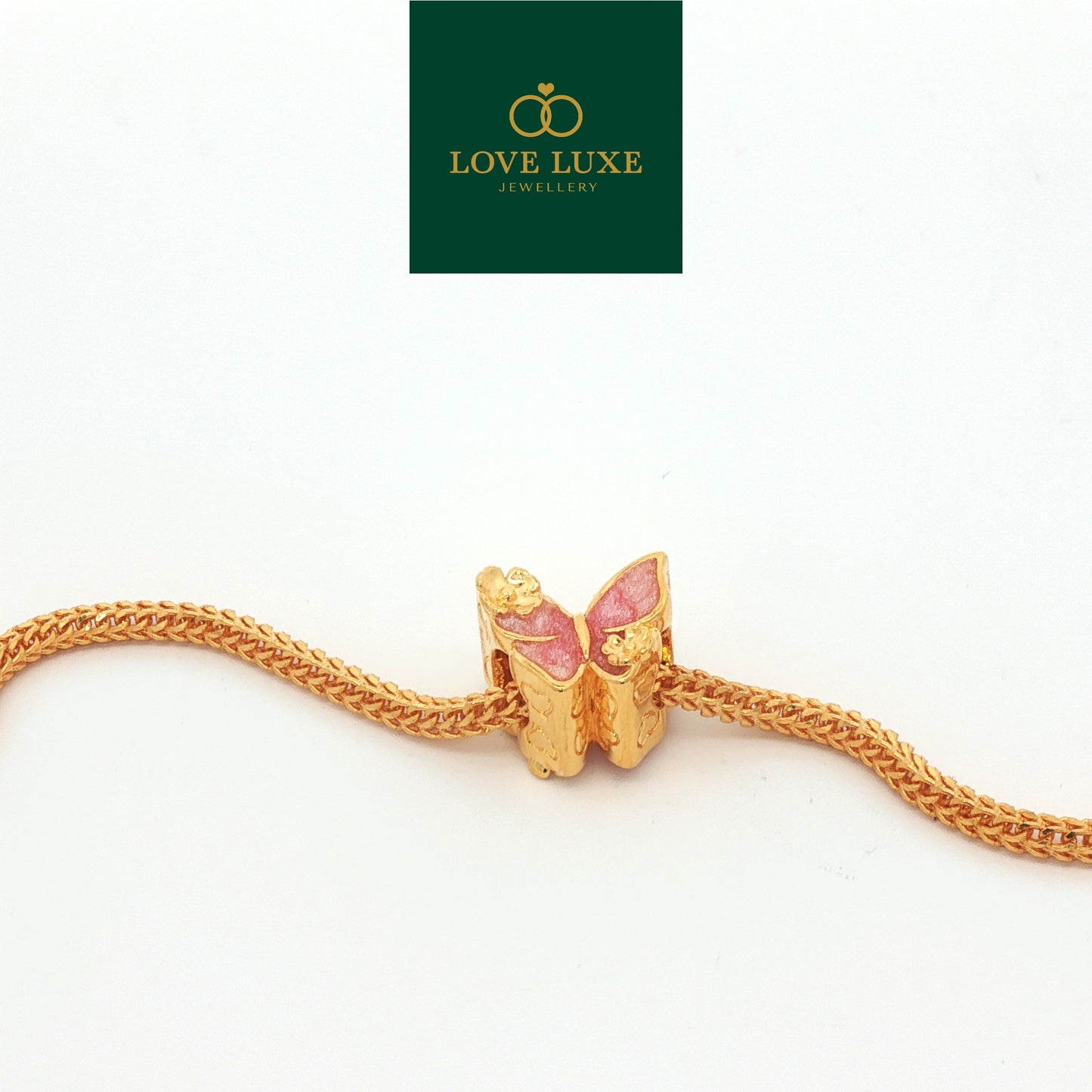 LOVE LUXE Pink Butterfly with Floral Stud Charm | Emas 916/22K