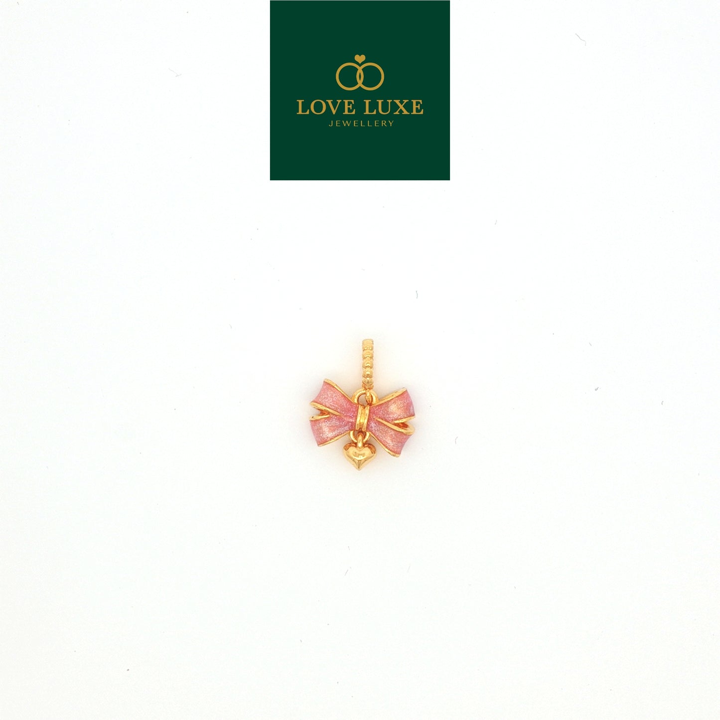 LOVE LUXE Pink Ribbon with Hanging Love Hard Gold Charm | Emas 916/22K