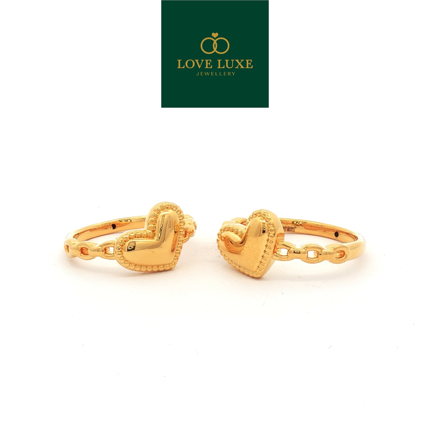 Gold Heart Love Chain 5D Hard Gold Ring | Emas 916/22K
