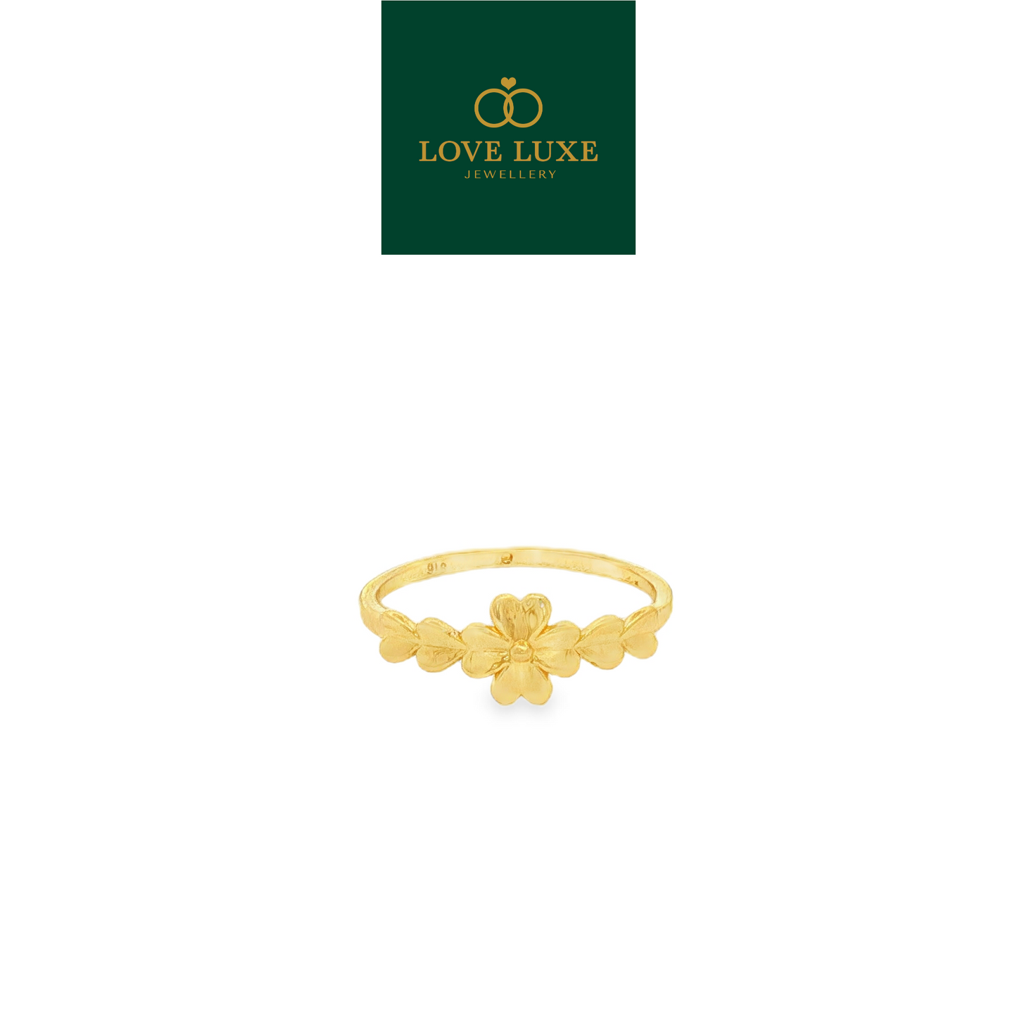 Clover Love Leaf 5D Hard Gold Ring | Emas 916/22K