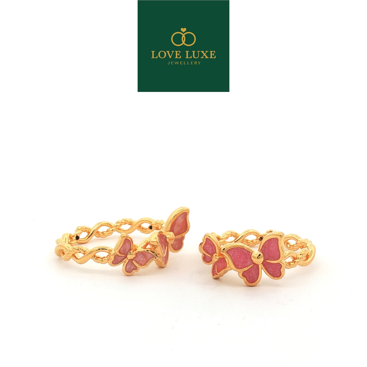Pink Braided Double Butterfly 5D Hard Gold Ring | Emas 916/22K