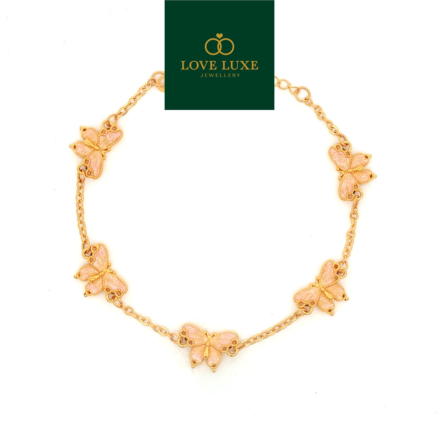 Light Pink Butterfly Glitter 5D Hard Gold Bracelet