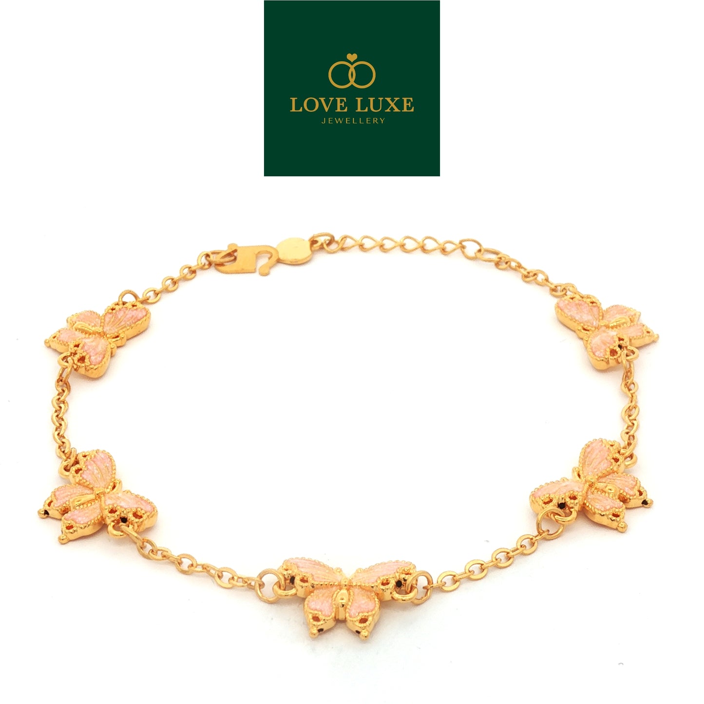 Light Pink Butterfly Glitter 5D Hard Gold Bracelet