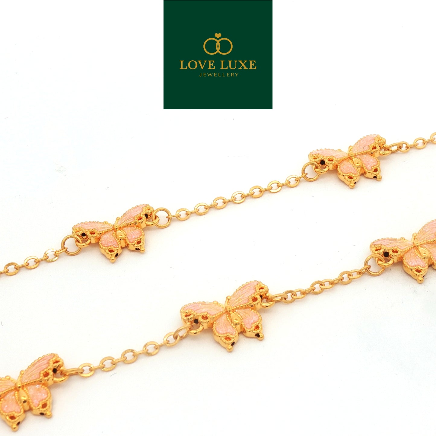 Light Pink Butterfly Glitter 5D Hard Gold Bracelet