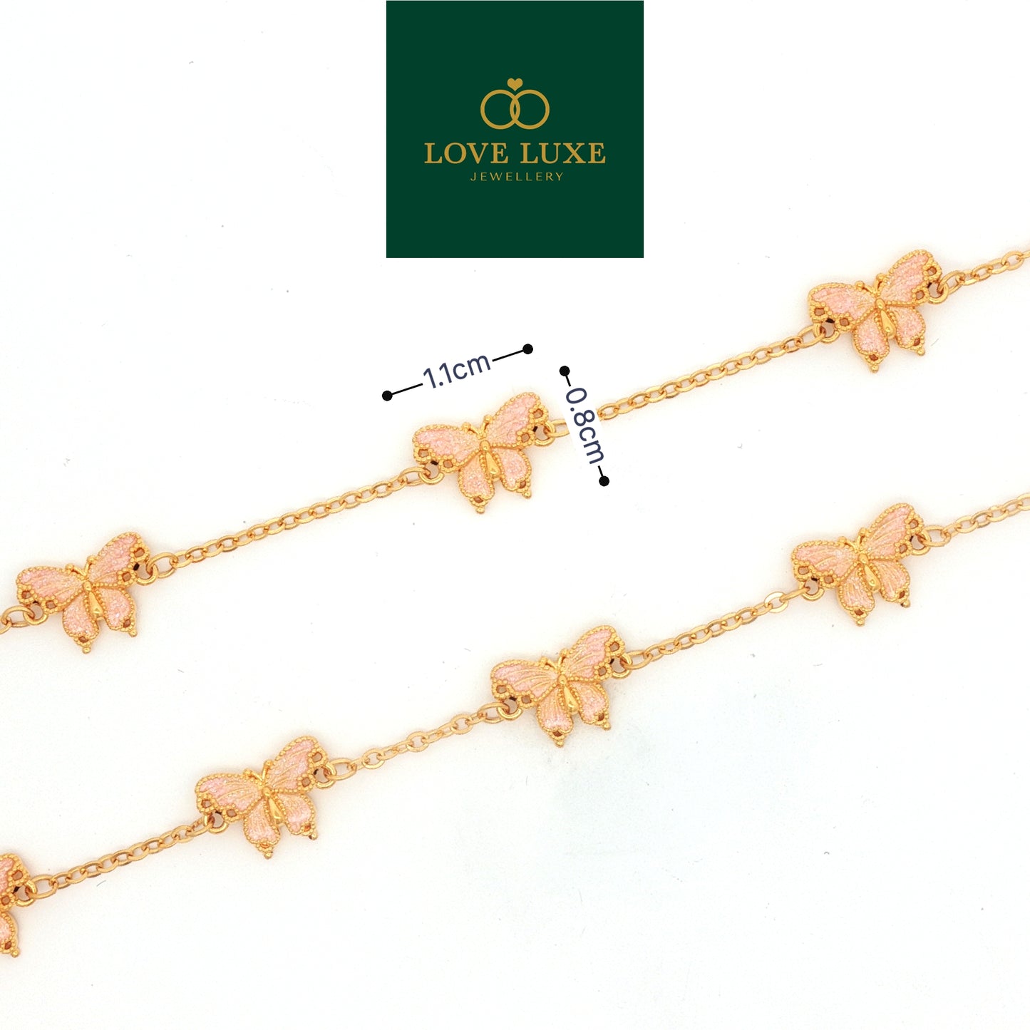 Light Pink Butterfly Glitter 5D Hard Gold Bracelet