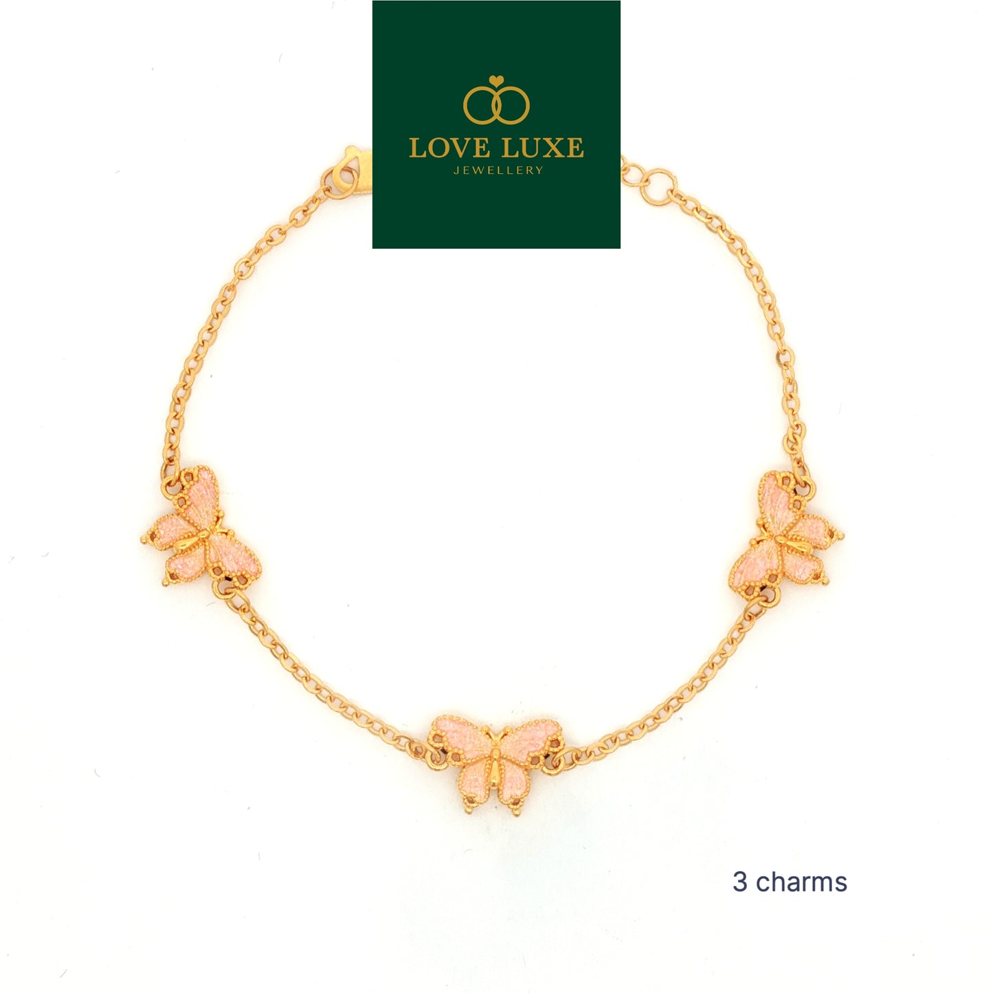 Light Pink Butterfly Glitter 5D Hard Gold Bracelet
