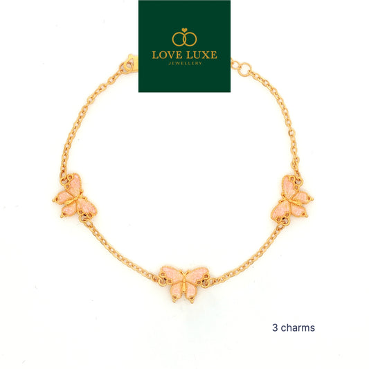 Light Pink Butterfly Glitter 5D Hard Gold Bracelet