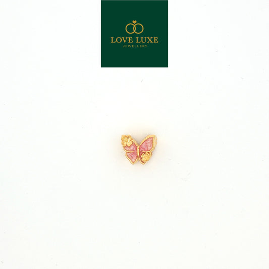 LOVE LUXE Pink Butterfly with Floral Stud Charm | Emas 916/22K