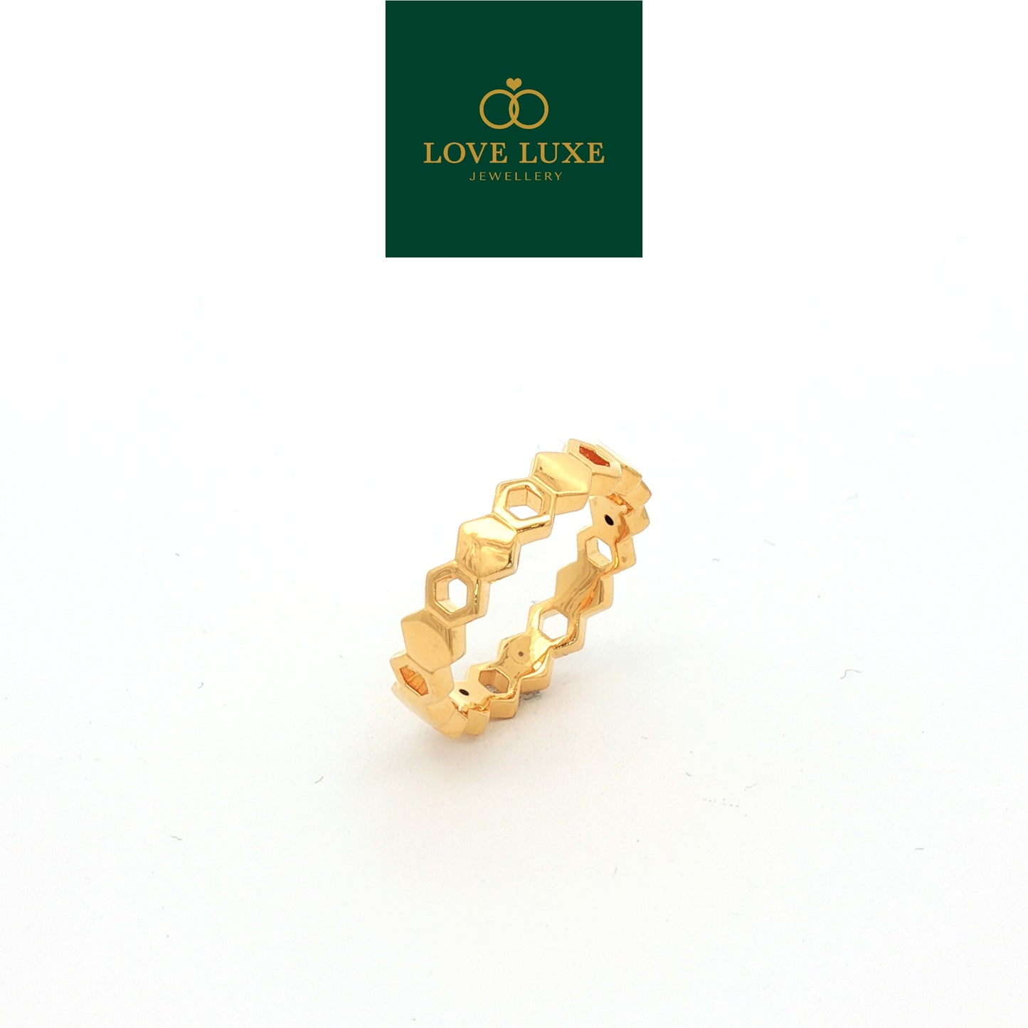 Honeycomb Hexagon 5D Hard Gold Ring | Emas 916/22K