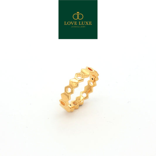 Honeycomb Hexagon 5D Hard Gold Ring | Emas 916/22K