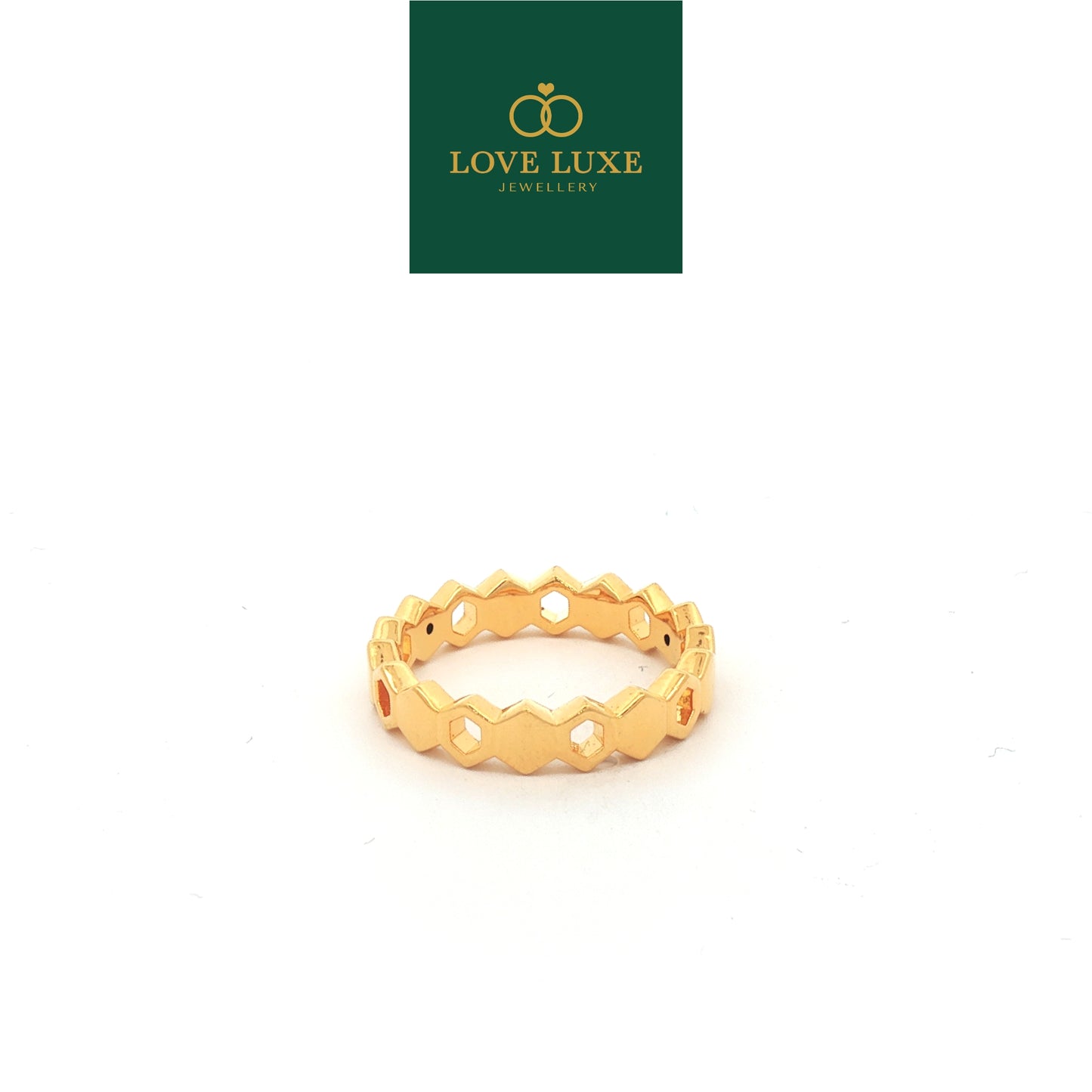 Honeycomb Hexagon 5D Hard Gold Ring | Emas 916/22K