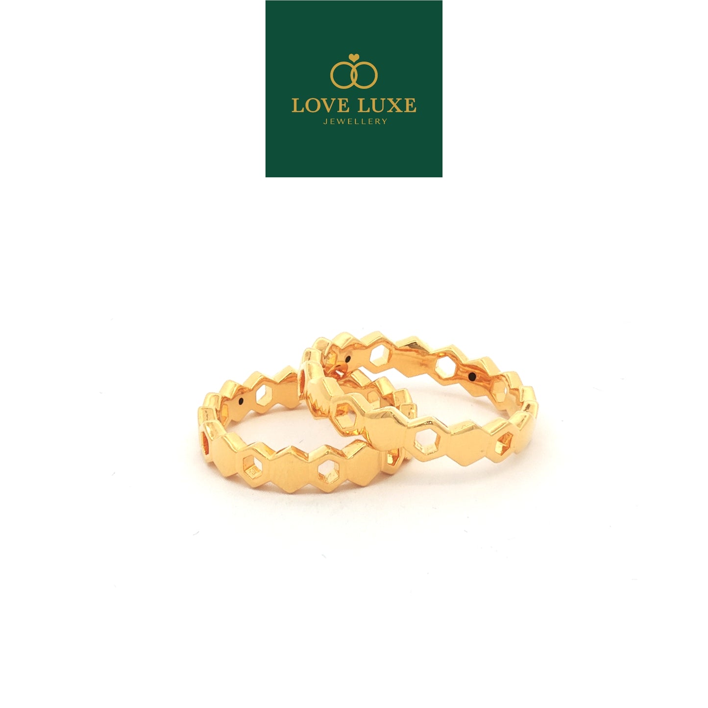 Honeycomb Hexagon 5D Hard Gold Ring | Emas 916/22K