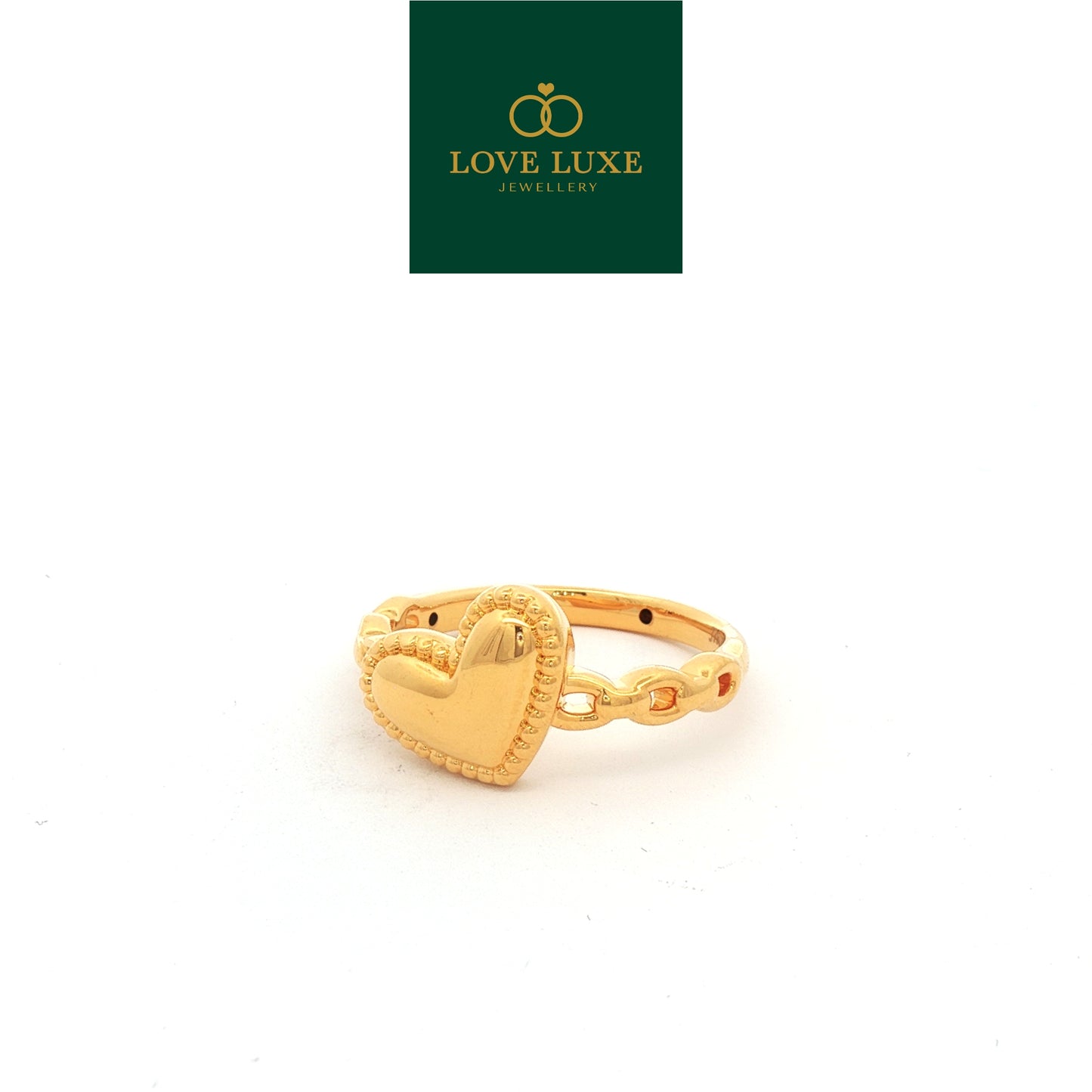 Gold Heart Love Chain 5D Hard Gold Ring | Emas 916/22K
