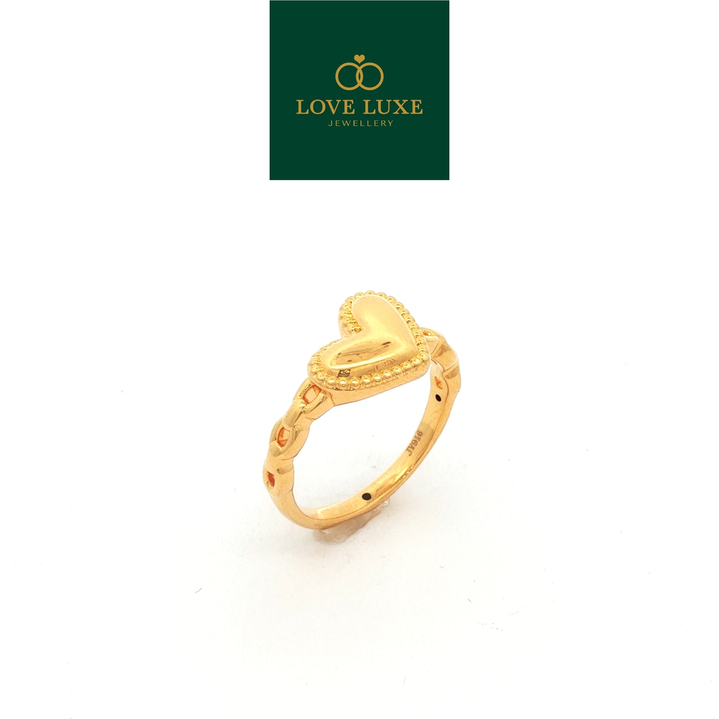 Gold Heart Love Chain 5D Hard Gold Ring | Emas 916/22K