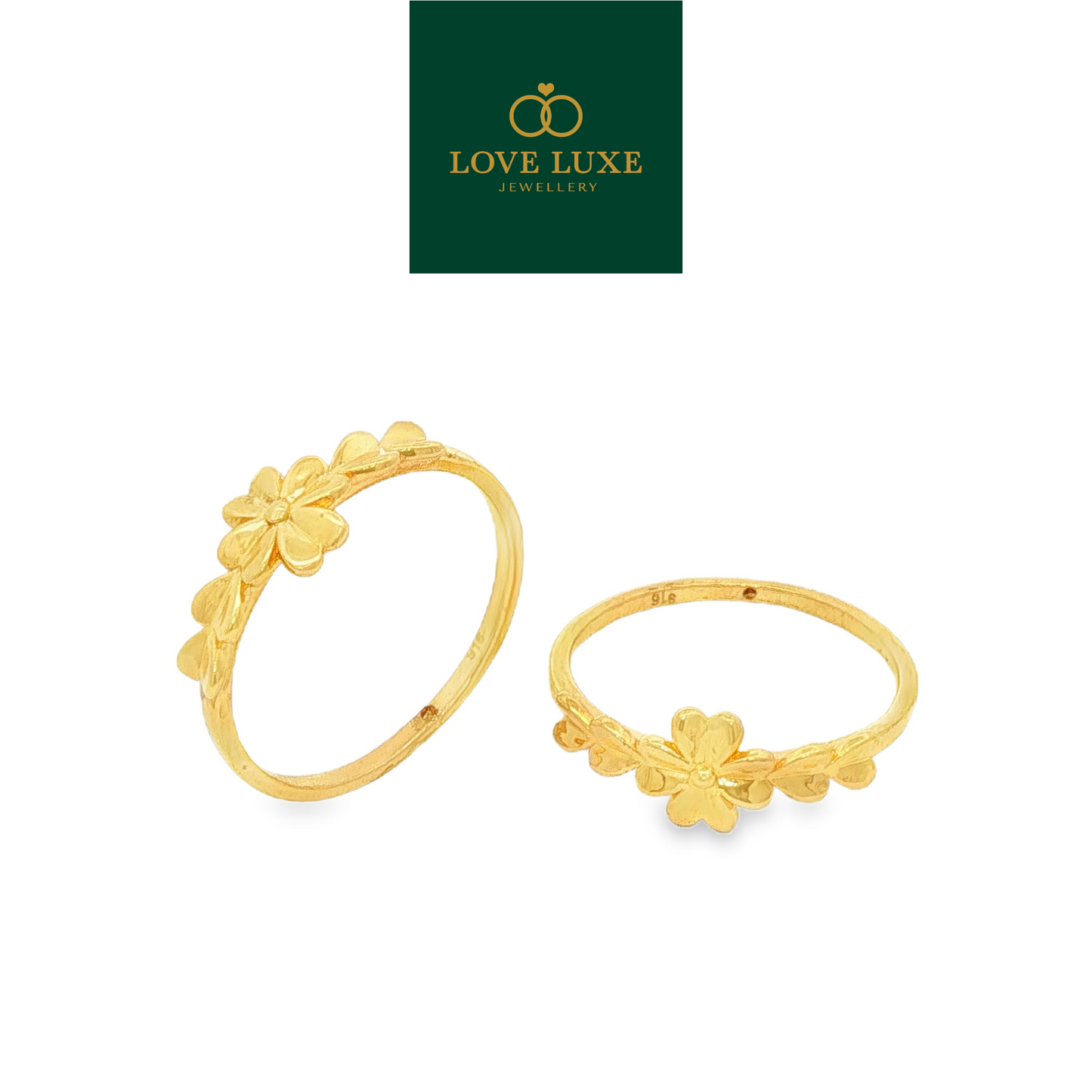 Clover Love Leaf 5D Hard Gold Ring | Emas 916/22K