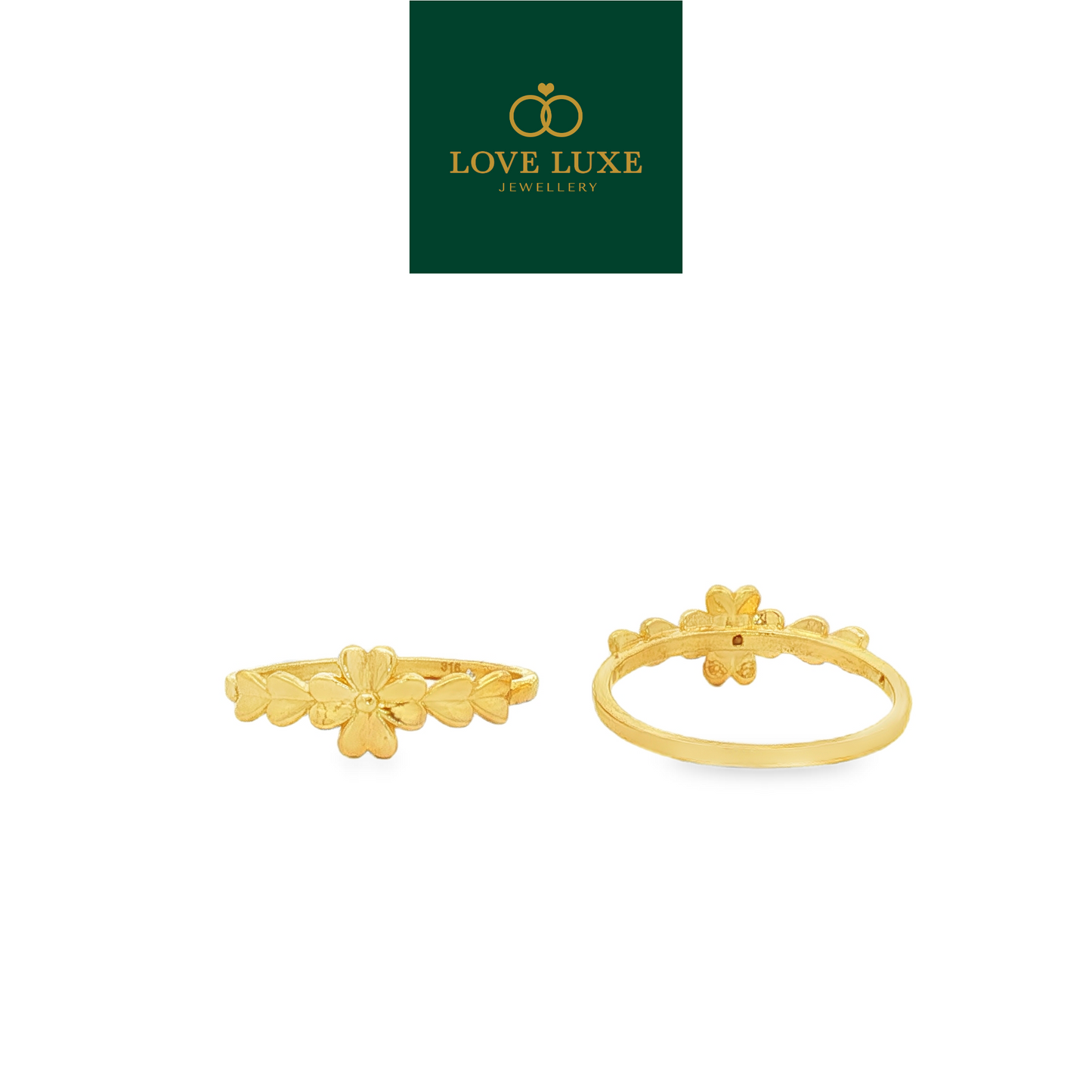 Clover Love Leaf 5D Hard Gold Ring | Emas 916/22K