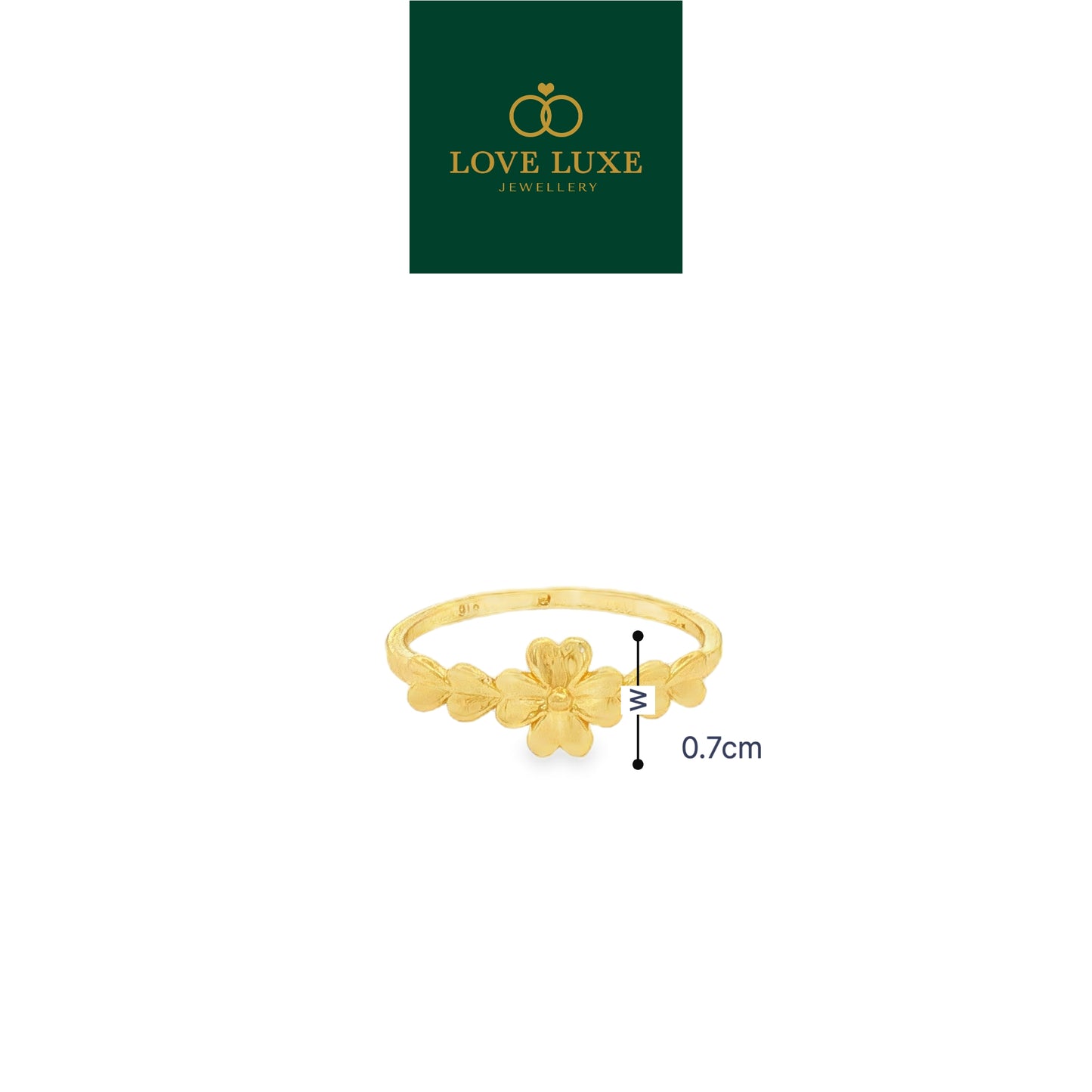 Clover Love Leaf 5D Hard Gold Ring | Emas 916/22K