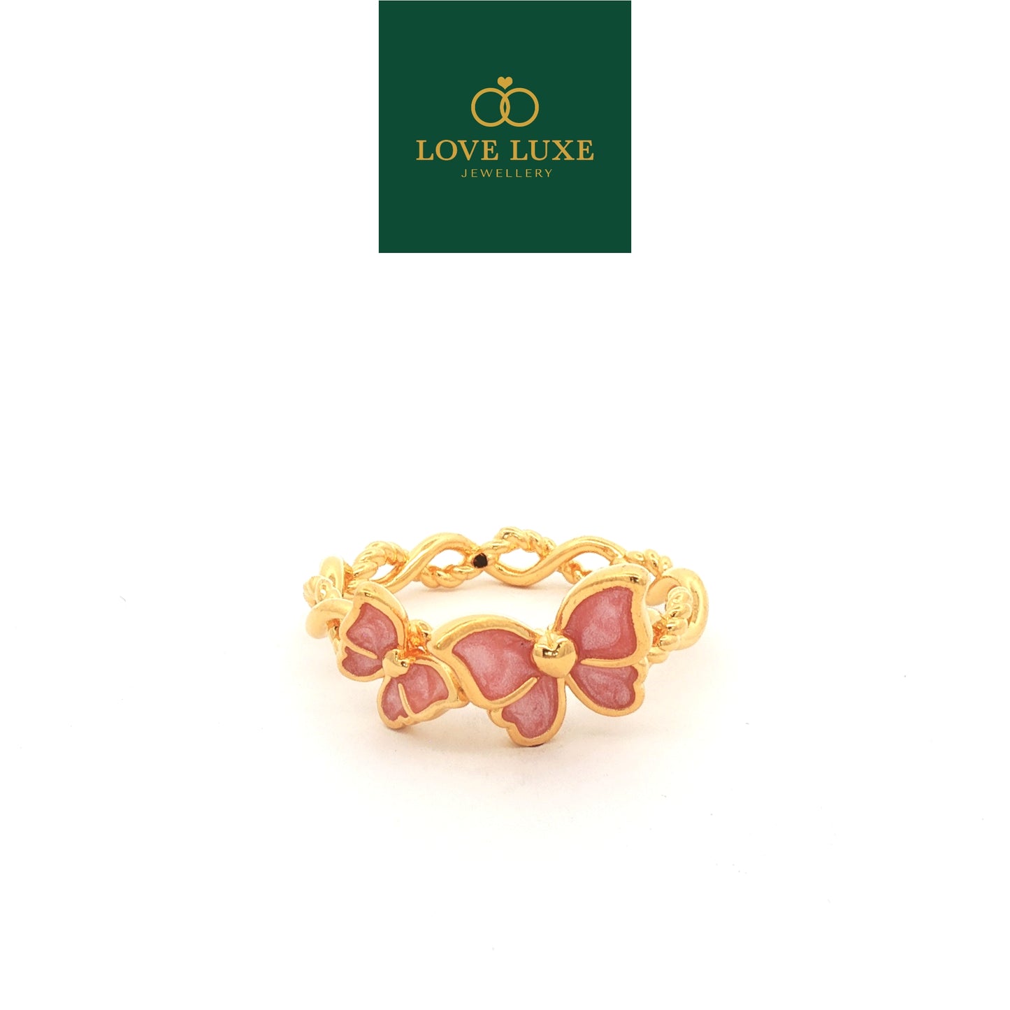 Pink Braided Double Butterfly 5D Hard Gold Ring | Emas 916/22K