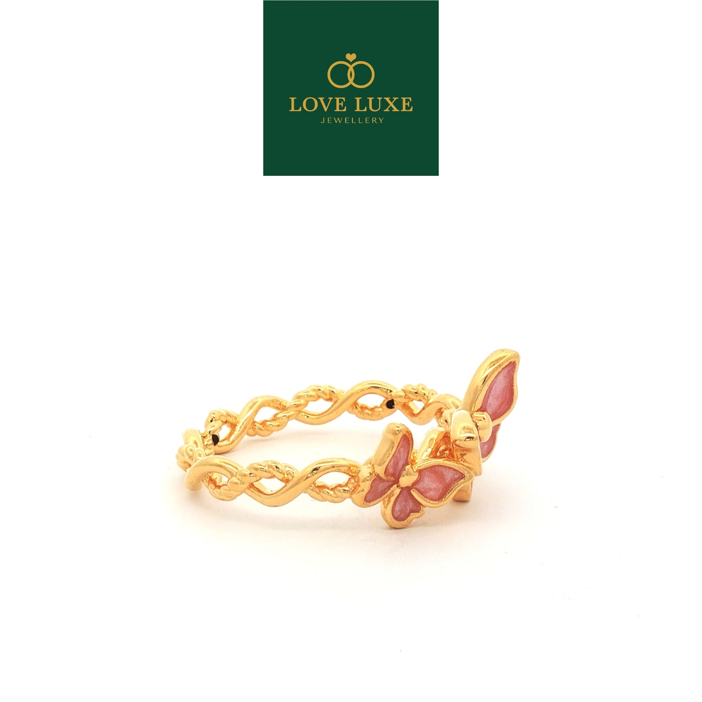 Pink Braided Double Butterfly 5D Hard Gold Ring | Emas 916/22K